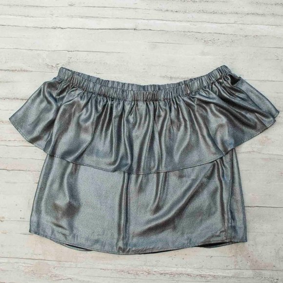 Express Metallic Off The Shoulder Ruffle Overlay Top size M - Picture 4 of 6